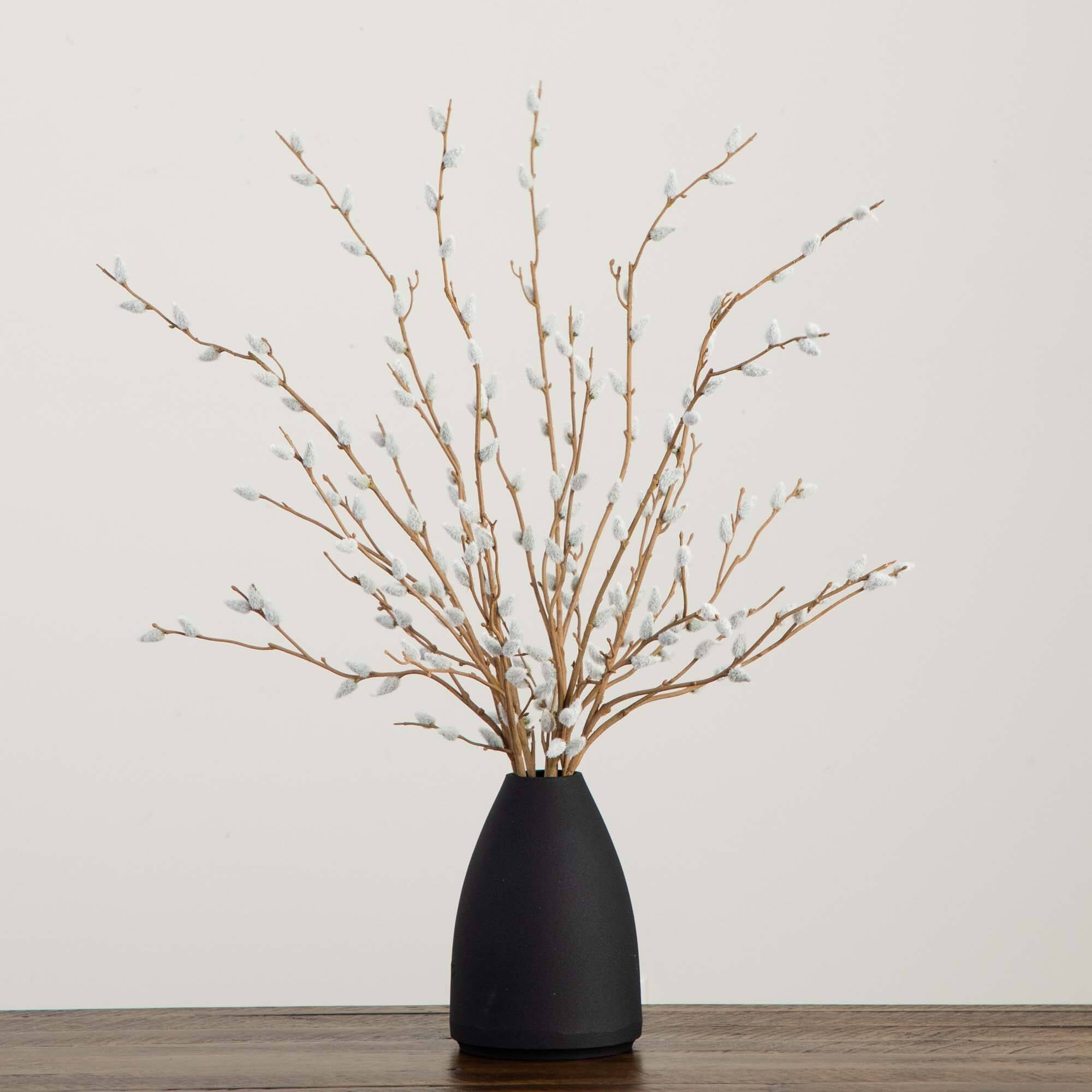 2ft. Pussy Willow Arrangement in Modern Metal Black Vase